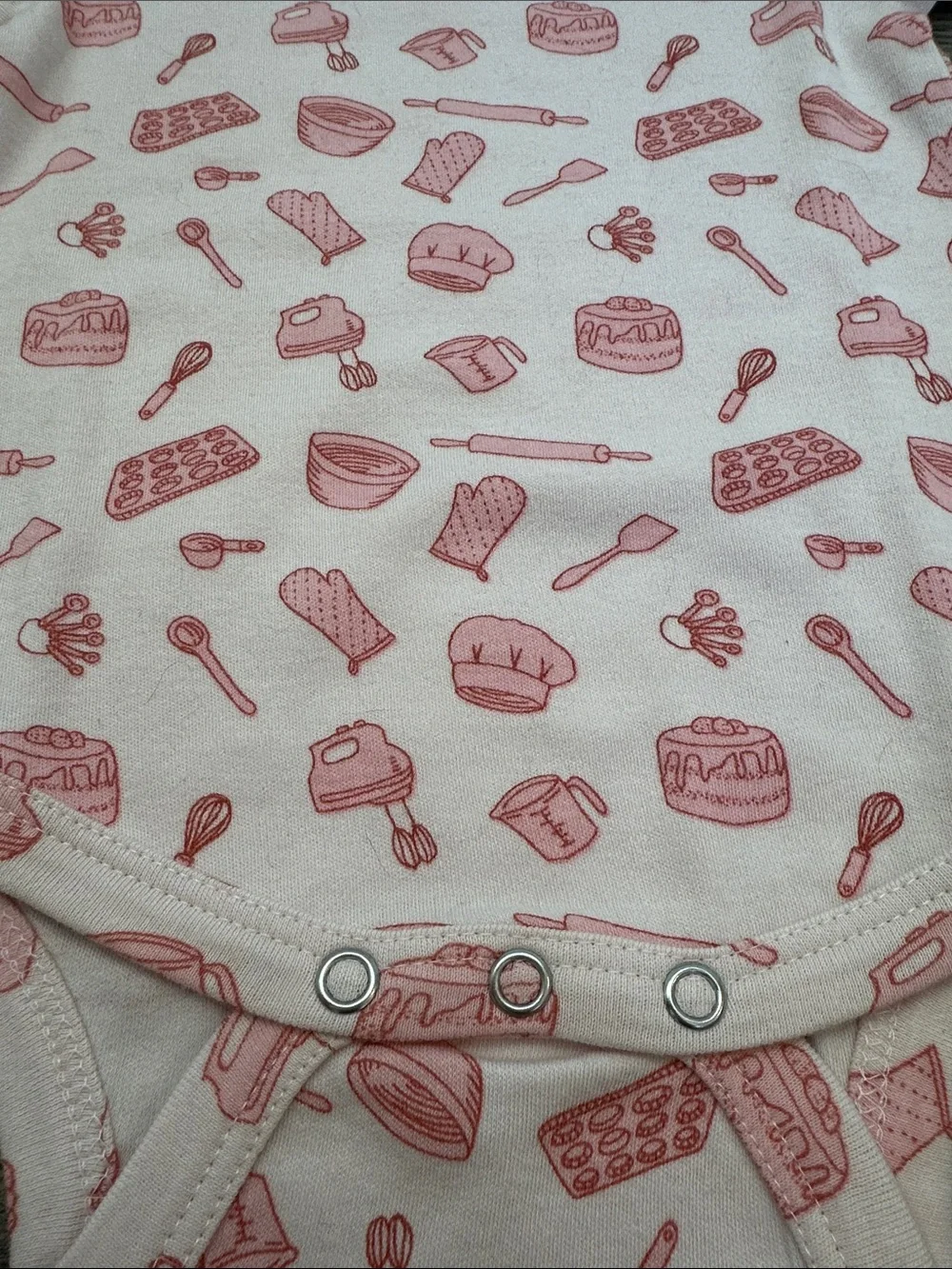 KATE QUINN Light Pink Baking Print One-Piece  Snap Bodysuit - Cake, Cupcakes
